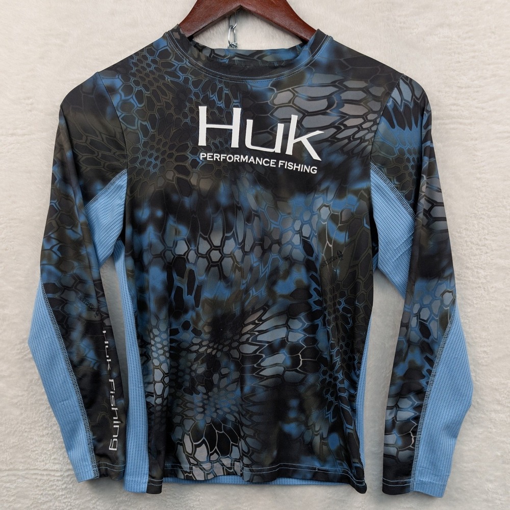 Huk Shirt Youth Medium Blue Camo Kryptek Performance Fishing Long Sleeve Outdoor